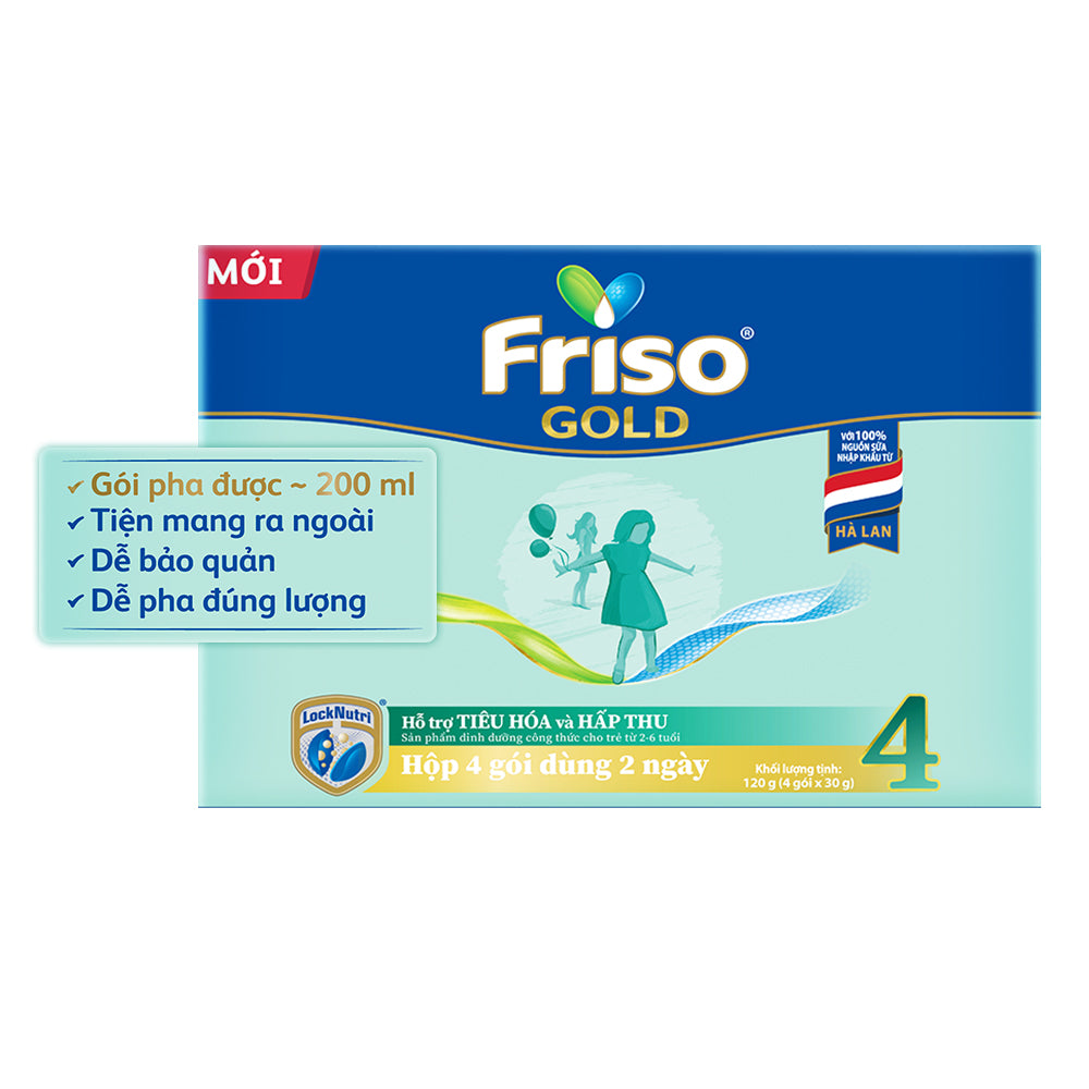 Frisolac Gold 4 | Hộp giấy 4 gói tiện lợi dùng 1 - 2 ngày (120g)