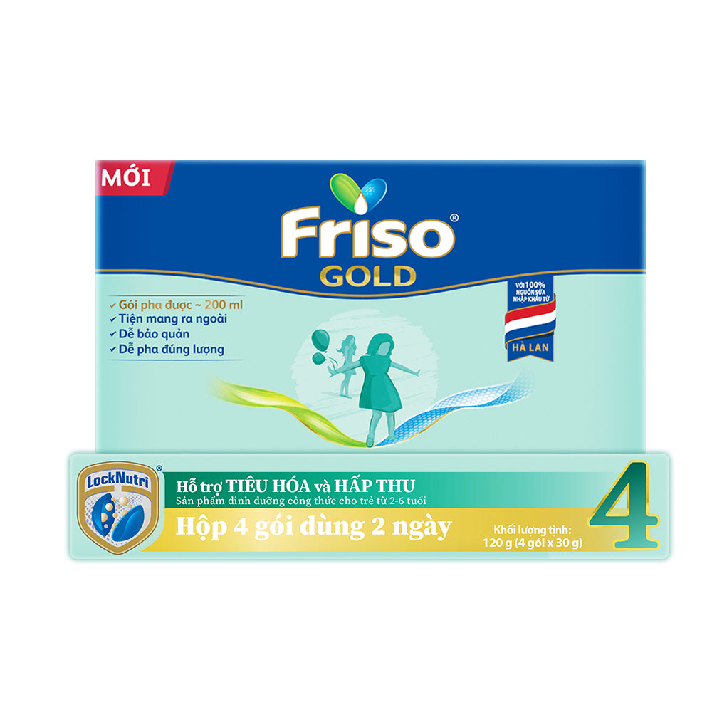 Frisolac Gold 4 | Hộp giấy 4 gói tiện lợi dùng 1 - 2 ngày (120g)