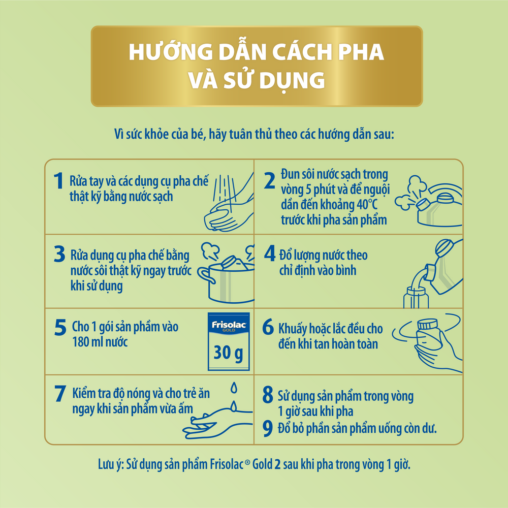 Frisolac Gold 2 | Hộp giấy 4 gói tiện lợi dùng 1 - 2 ngày (120g)