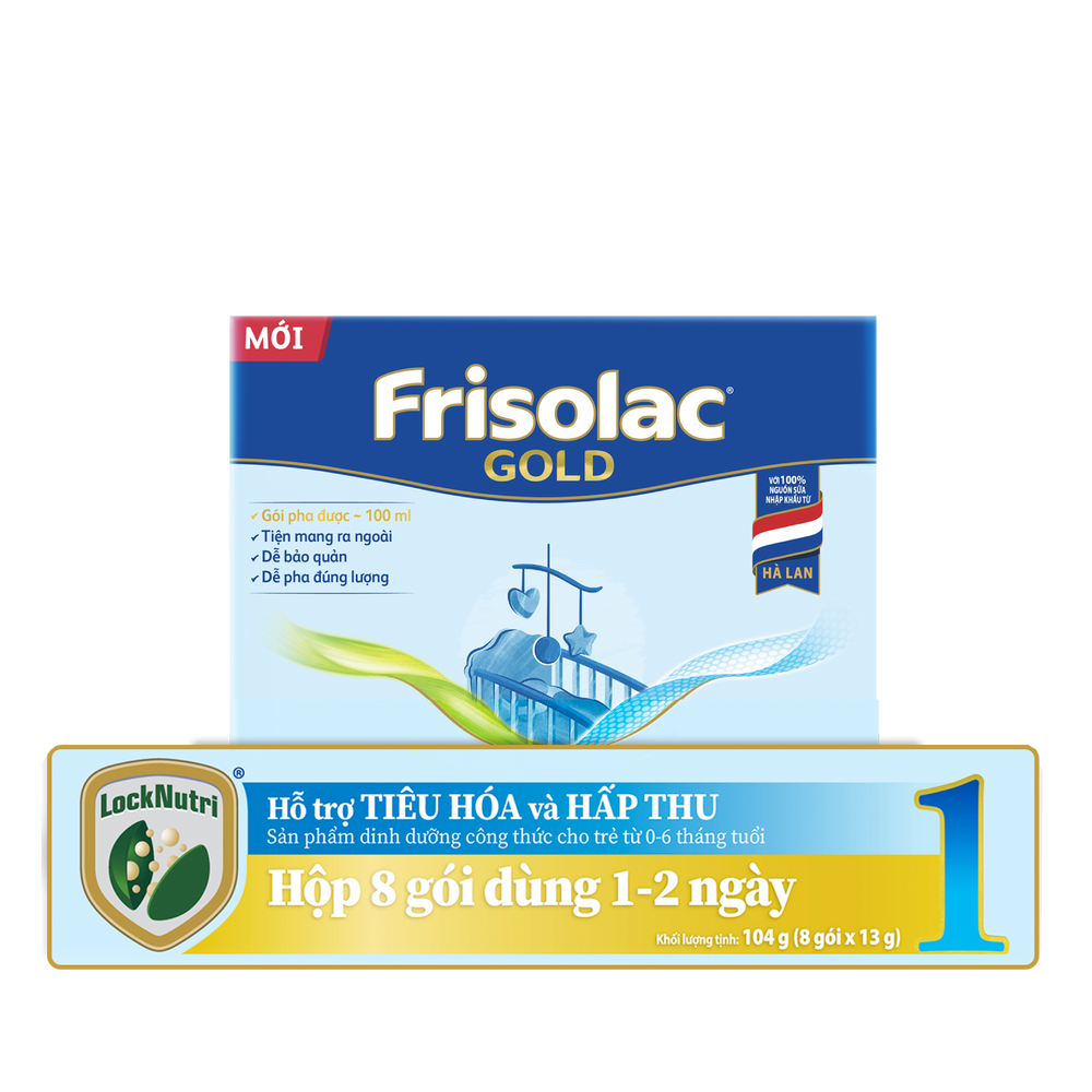 Frisolac Gold 1 | Hộp giấy 8 gói tiện lợi dùng 1 - 2 ngày (104g)