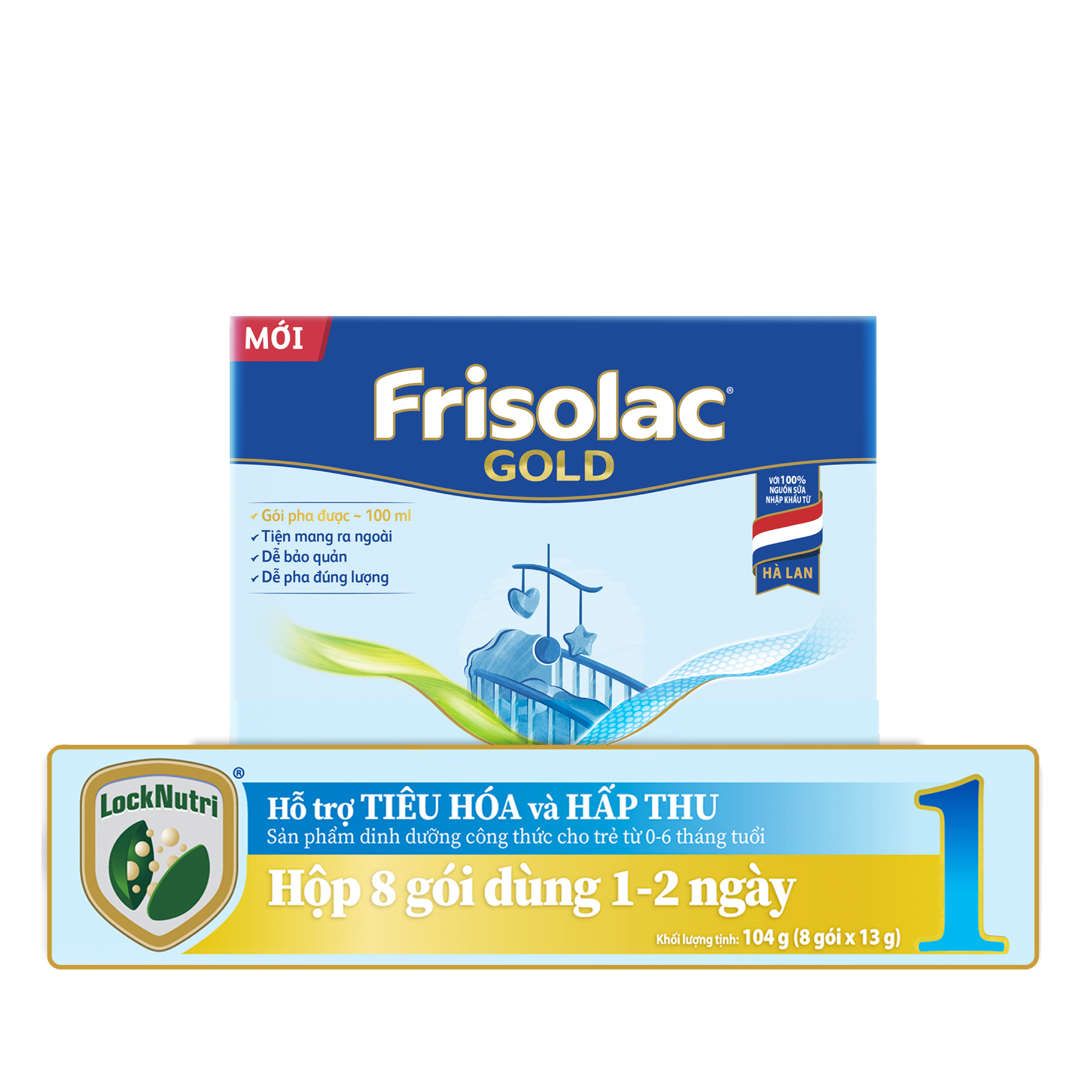 Frisolac Gold 1 | Hộp giấy 8 gói tiện lợi dùng 1 - 2 ngày (104g)