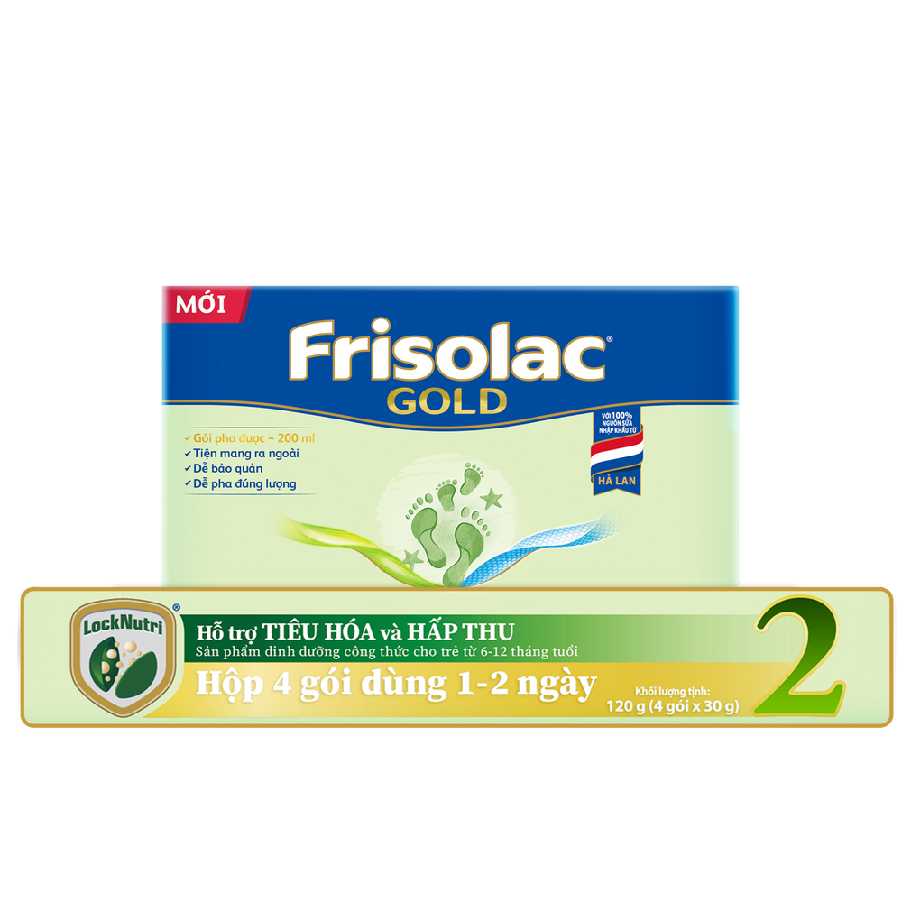 Frisolac Gold 2 | Hộp giấy 4 gói tiện lợi dùng 1 - 2 ngày (120g)