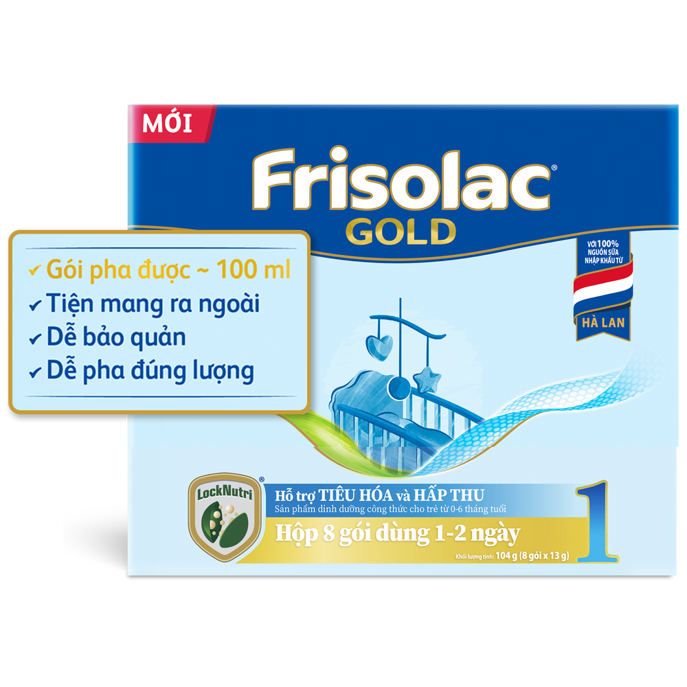 Frisolac Gold 1 | Hộp giấy 8 gói tiện lợi dùng 1 - 2 ngày (104g)