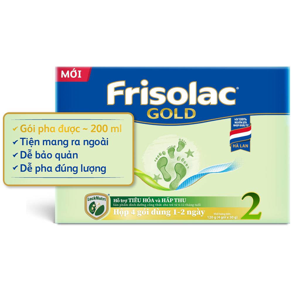 Frisolac Gold 2 | Hộp giấy 4 gói tiện lợi dùng 1 - 2 ngày (120g)