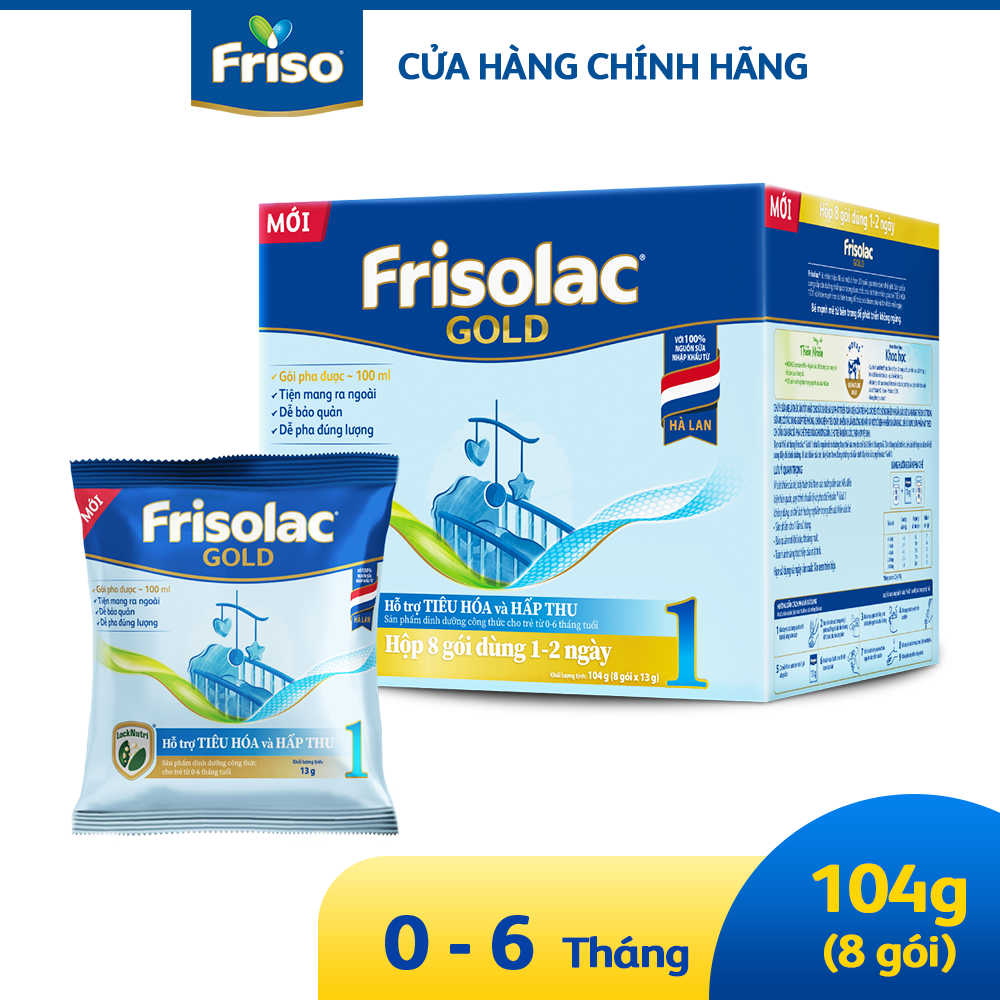 Frisolac Gold 1 | Hộp giấy 8 gói tiện lợi dùng 1 - 2 ngày (104g)