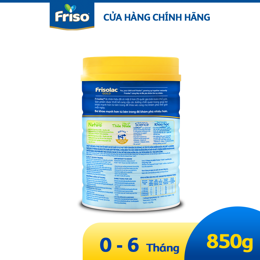 Sữa công thức Frisolac Gold 1 850G cho bé 0-6 tháng
