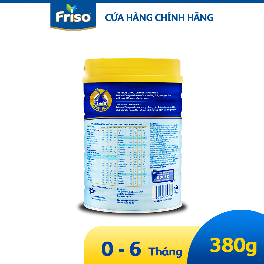 Sữa công thức Frisolac Gold 1 380G cho bé 0-6 tháng