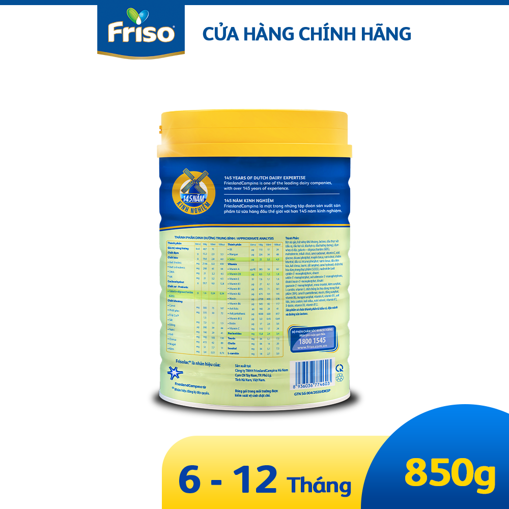 Sữa công thức Frisolac Gold 2 850G cho bé 6-12 tháng