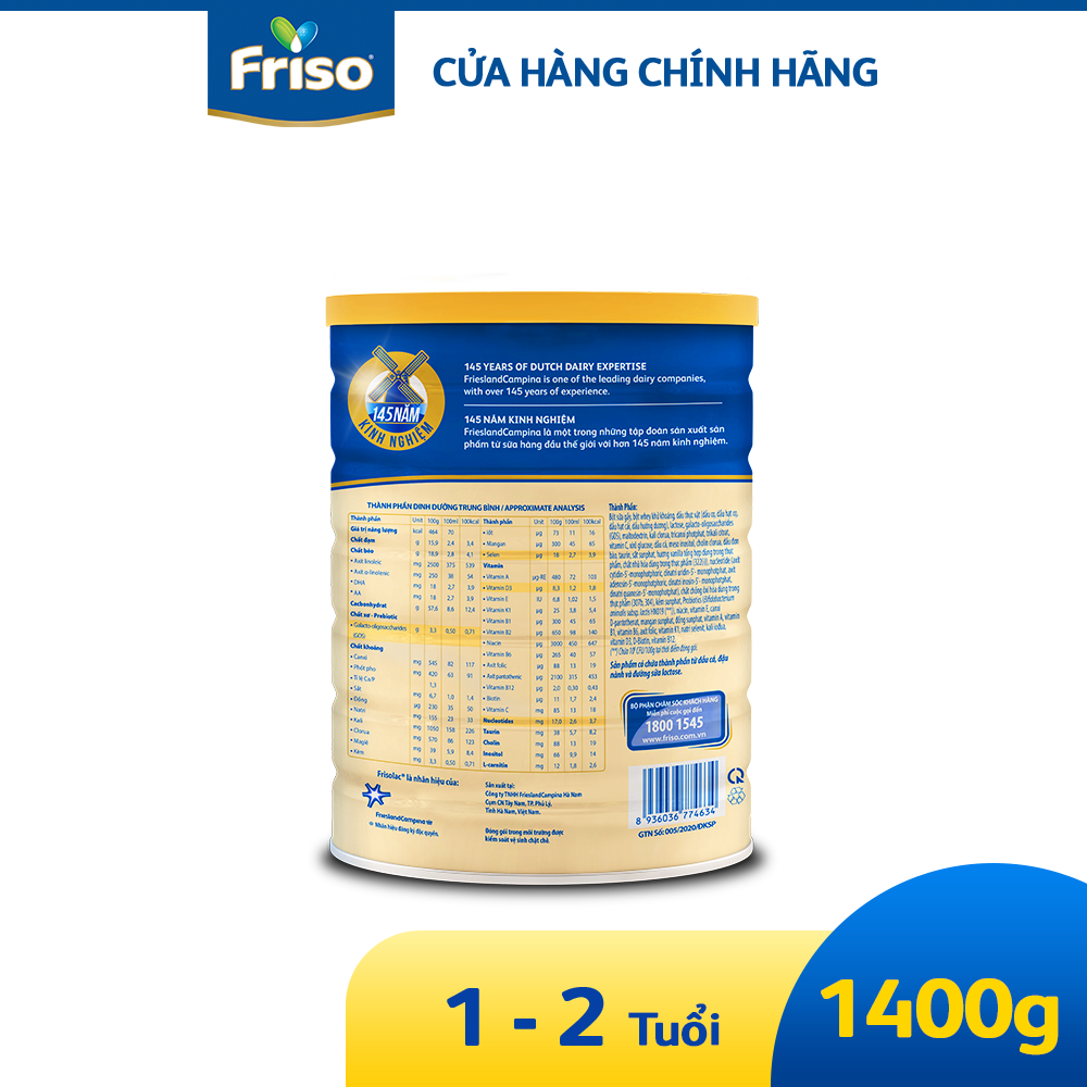 Sữa công thức Frisolac Gold 3 1400G cho bé 1-2 tuổi