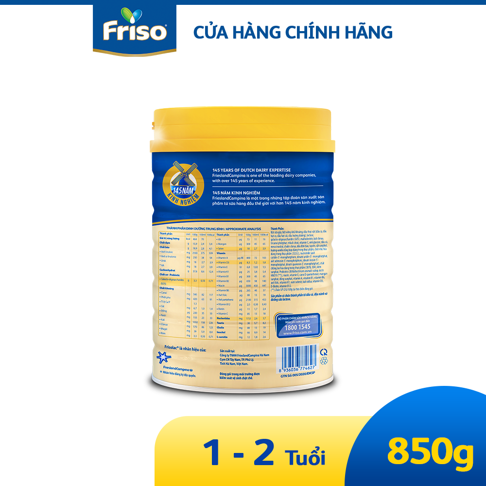 Sữa công thức Frisolac Gold 3 850G cho bé 1-2 tuổi
