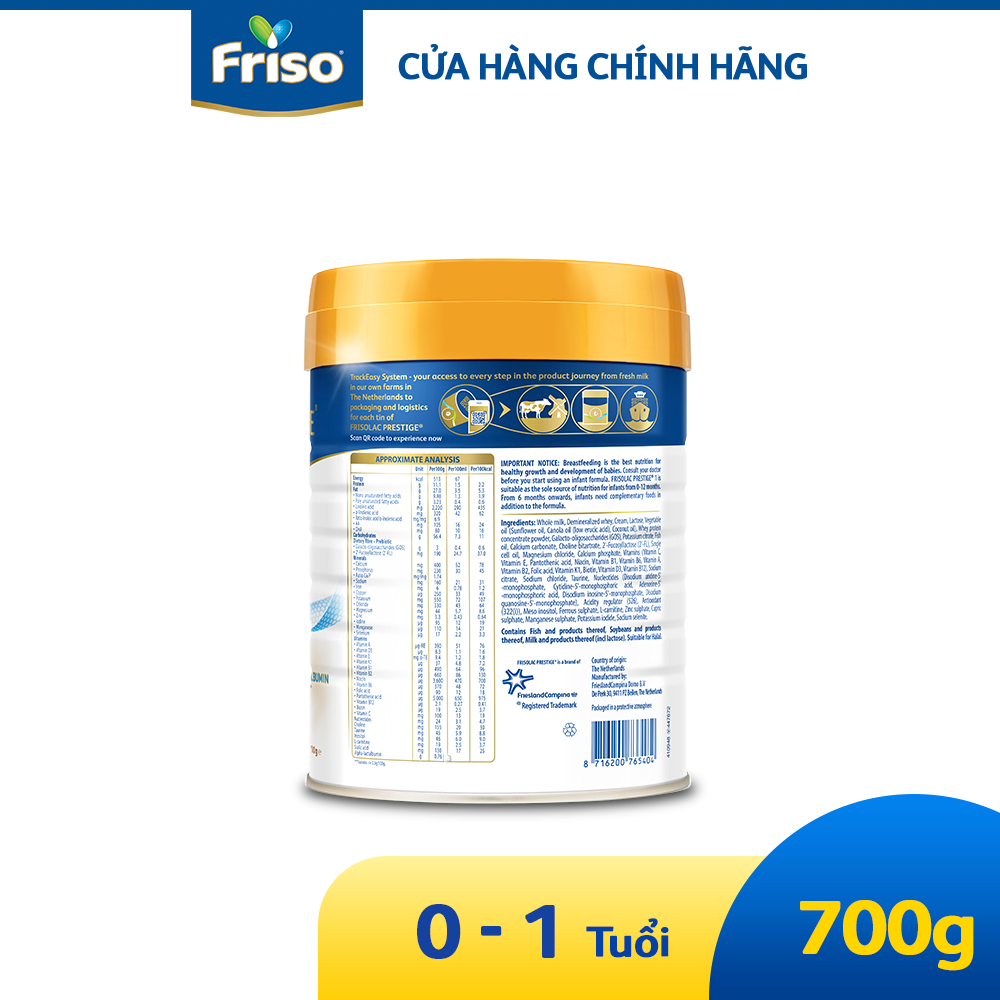 Sữa công thức Frisolac Prestige 1 700G cho bé 0-1 tuổi