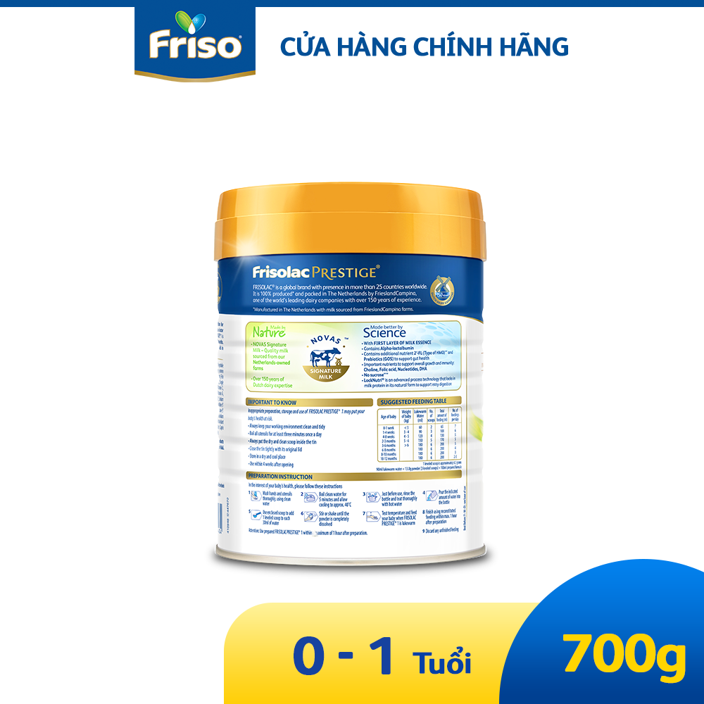 Sữa công thức Frisolac Prestige 1 700G cho bé 0-1 tuổi
